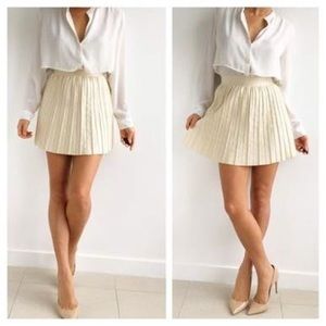 Hinge faux leather pleated mini skirt.